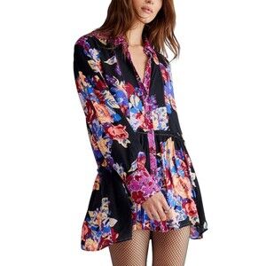 Free People Brunch a Bunch Tunic Shirt Deep Combo Button Down Size Small